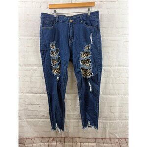 Unbranded Jeans Womens Size XL Blue Distressed Animal Print Streetwear Denim